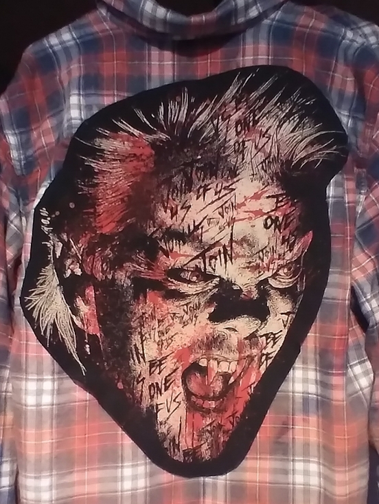 Upcycled bleached flannel shirt w/ rare THE LOST BOYS MOVIE back patch - Picture 2 of 5